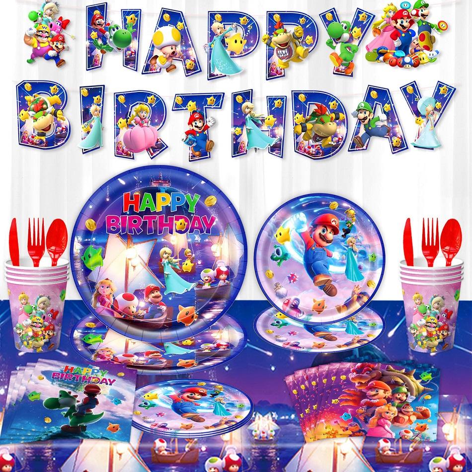 Super Mario Bros Geburtstag Dekoration Partyzubehör Tischdecke Banner Requisiten Deko Becher Teller Serviette Tasche Set Einweggeschirr