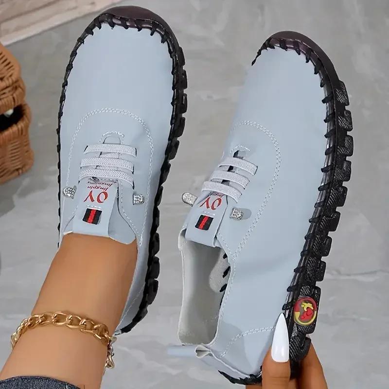 Damen Casual Sneakers 2025 Neue Frühlings- und Sommerschuhe mit weichen Sohlen und atmungsaktiven Slippern im Retro-Stil in Übergröße 36-43 Einzelschuhe für Damen 38 graue