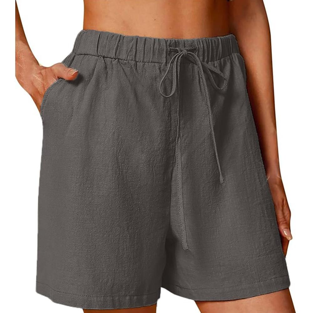 Damen Sommer Casual Shorts Kordelzug Einfarbig Baumwolle Leinen Kurze Hosen Weiblich Lose Gerade Jogging Outdoor Streetwear S graue