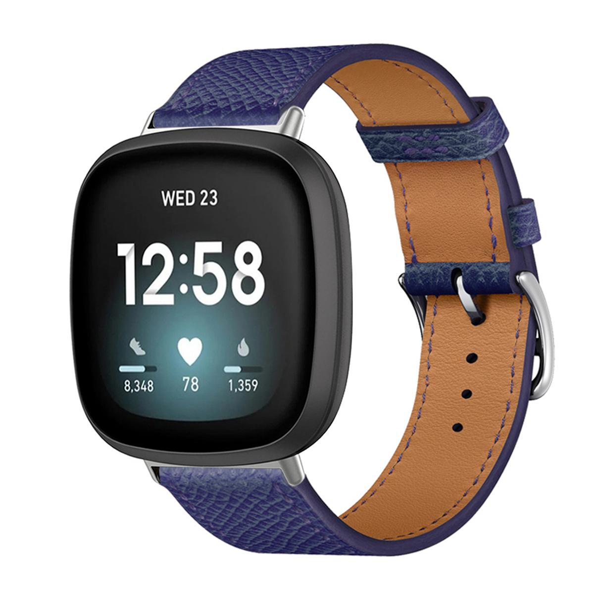 Echtes Lederarmband für Fitbit Versa 4 3 Versa Lite Armband Smartwatch Armband für Fitbit Sense 2/1/Versa 2 1 Correa Uhrenarmband Dornschließe For Fibit Lite indigo-farbstoff