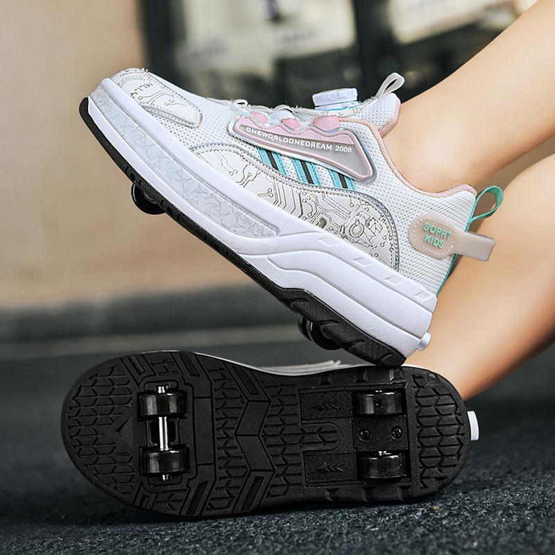 Neue Ausreißer-Schuhe Vierrad-Rollschuhe Jungen Kinderschuhe mit Rädern Mädchen Rollschuhe 42