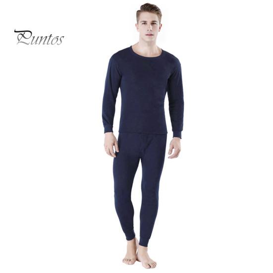 2 Teile/satz Männer Warme Anzug Oansatz Langarm Tops Elastische Taille Lange Hosen Set Einfarbig Plüsch Futter Pyjamas Set 4XL navy blau