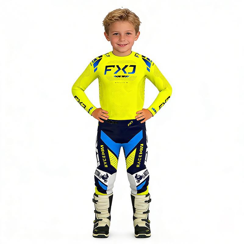 Motocross Kinder Set MX Trikot und Hose Kinder Set Dirt Bike MTB DH UTV Enduro Ausrüstung Kombi Off Road Jugend Rennanzug YXXL-28 (37-47KG) gelb