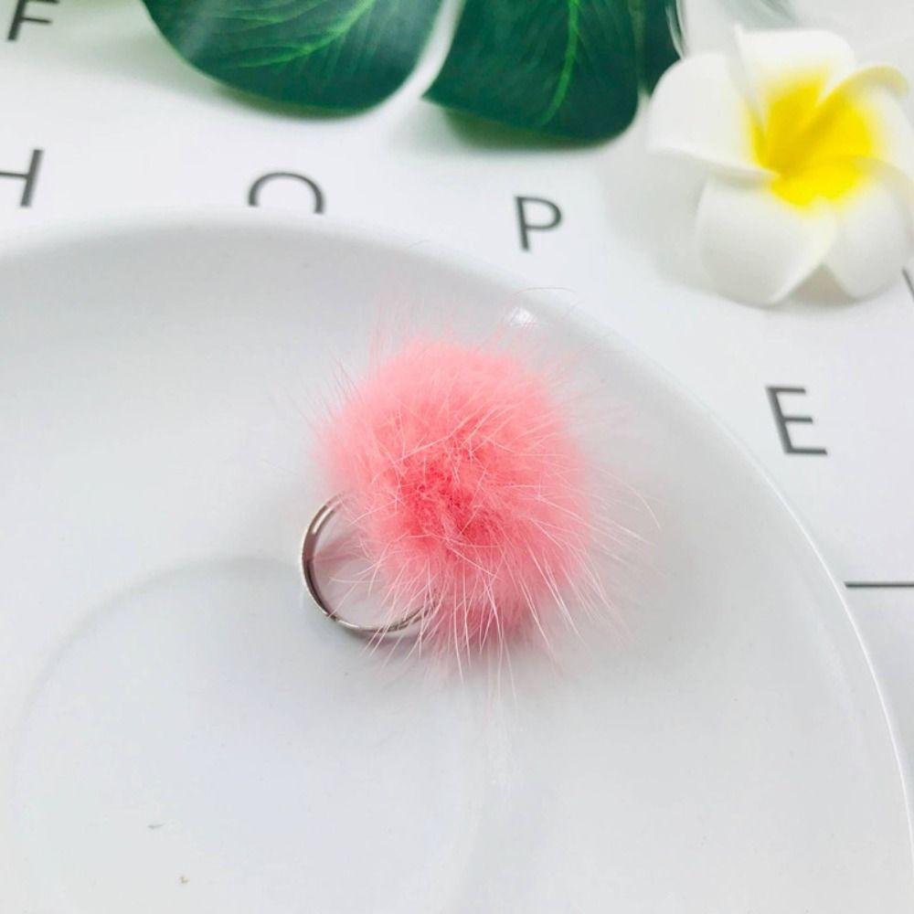 Öffnung Einstellbar Pompom Pelz Ball Ring Legierung Ring Nette Pelz Ball Nerz Haar Finger Ring Frauen rosa