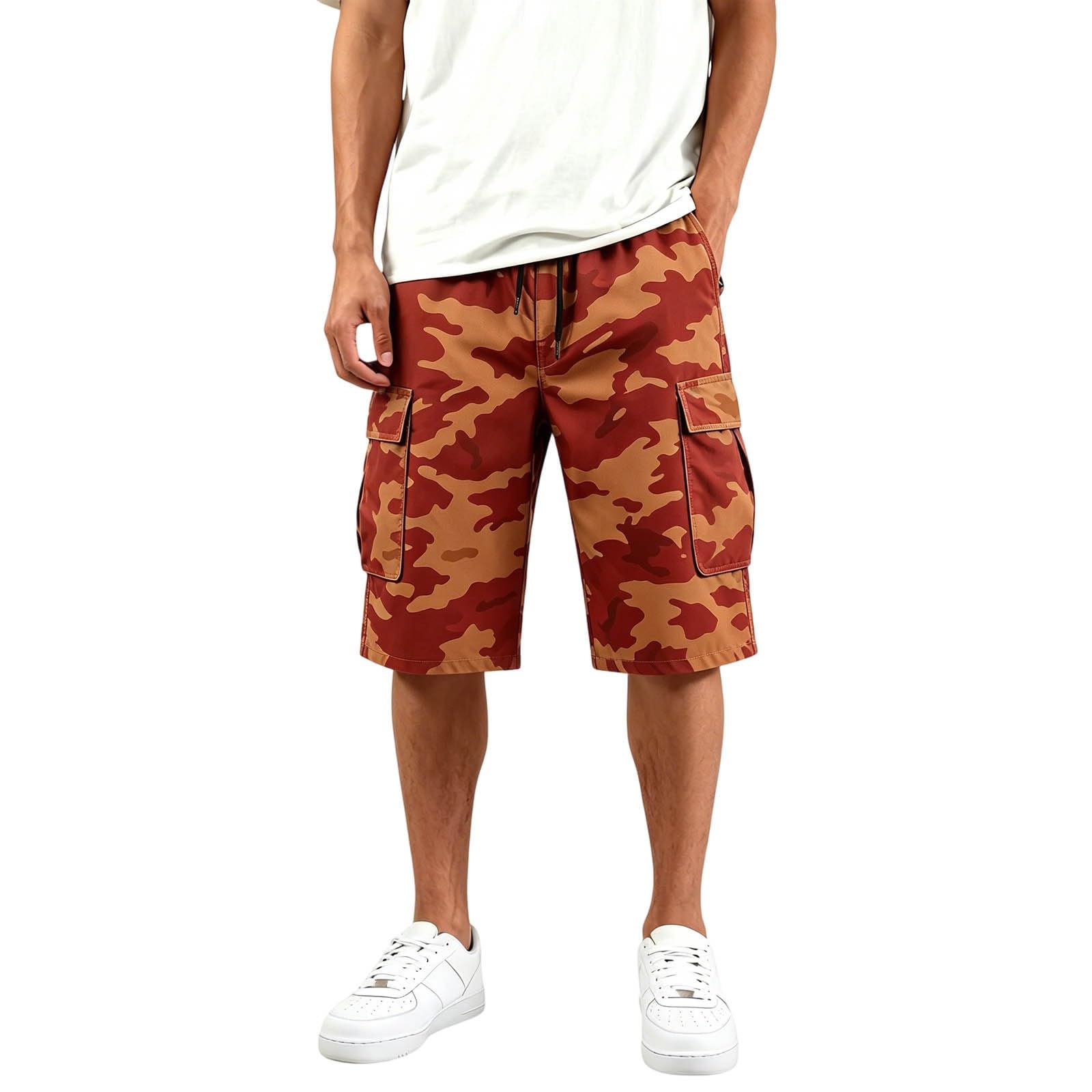 Herren Cargo-Shorts für Männer Sommer Lockerer Schnitt Outdoor Fitnessstudio-Shorts Herren Freizeit Mehrere Taschen Herren Sportshorts Basketballshorts Herren XXXL rot