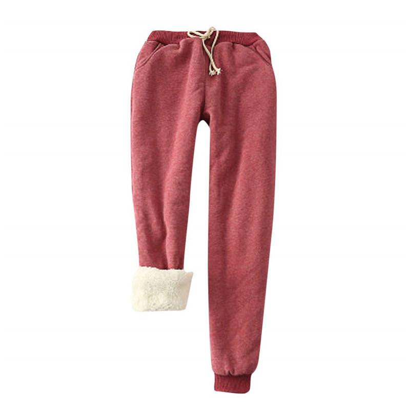 Warme Hose für den Winter, dünn, dicker Samt, lässige Woll-Fleece-Hose, Kaschmir-Hose für Damen, Baumwollhose 5XL bordeaux