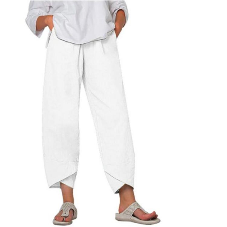 Sommer Damen Elastische Taille Hose Baumwolle Locker Lässige Hose XXXXL weiß
