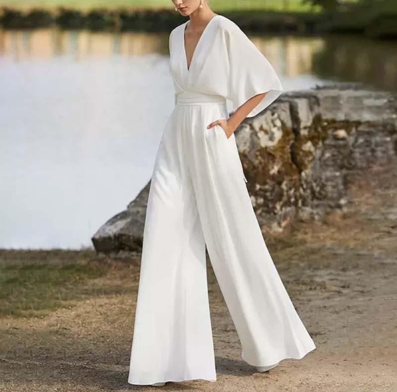 GMXIA Frühling Sommer Einfarbiger Mode Strampler mit Strickjacke Mittlere Taille Temperament Pendler Strampler M weiß