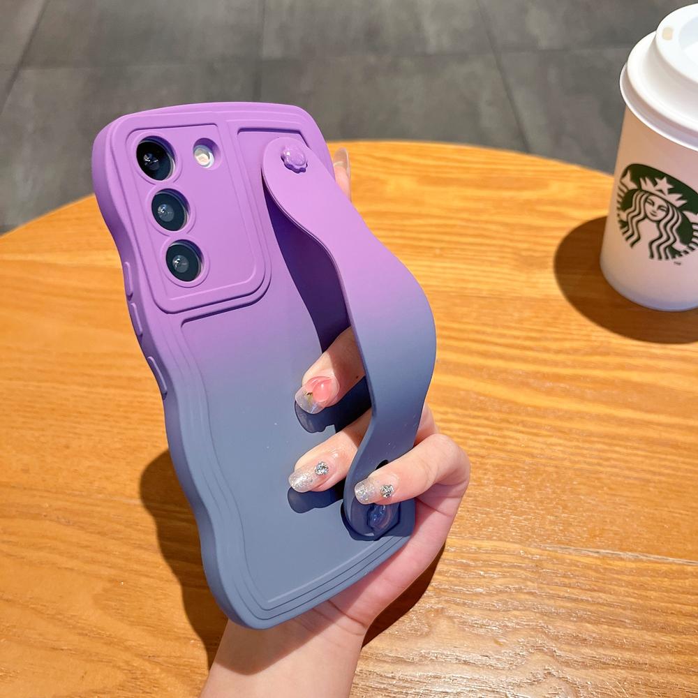 Handgelenkband-Ständerabdeckung für Samsung Galaxy S24 Ultra S23 S22 Plus S21 S20 FE A35 A55 A15 A05 A54 A34 A53 A52 A14 Farbverlauf-Armbandhalterung For Samsung S21 FE violett/blau