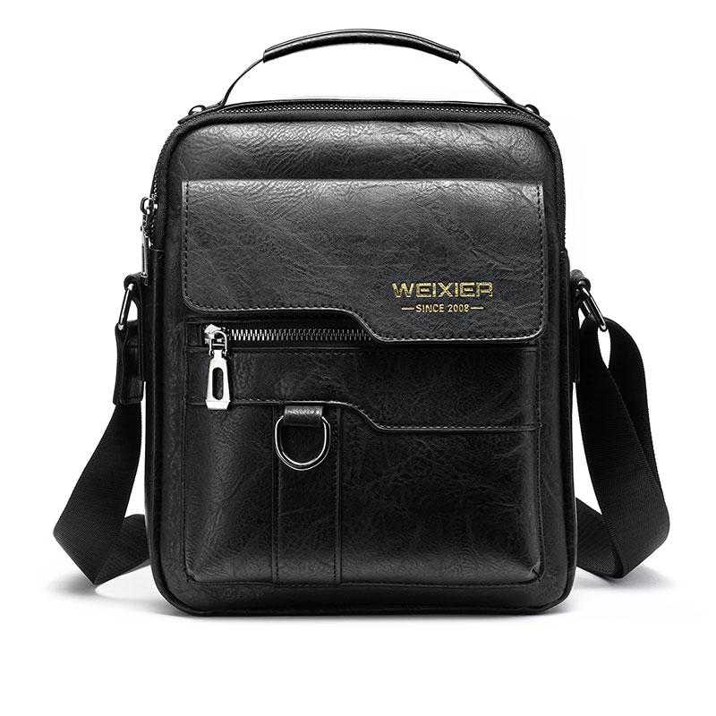 WEIXIER Männer Umhängetasche Schulter Taschen Multi-funktion Männer Handtaschen Große Kapazität Split Leder Tasche Für Mann Messenger Taschen Einkaufstasche schwarz