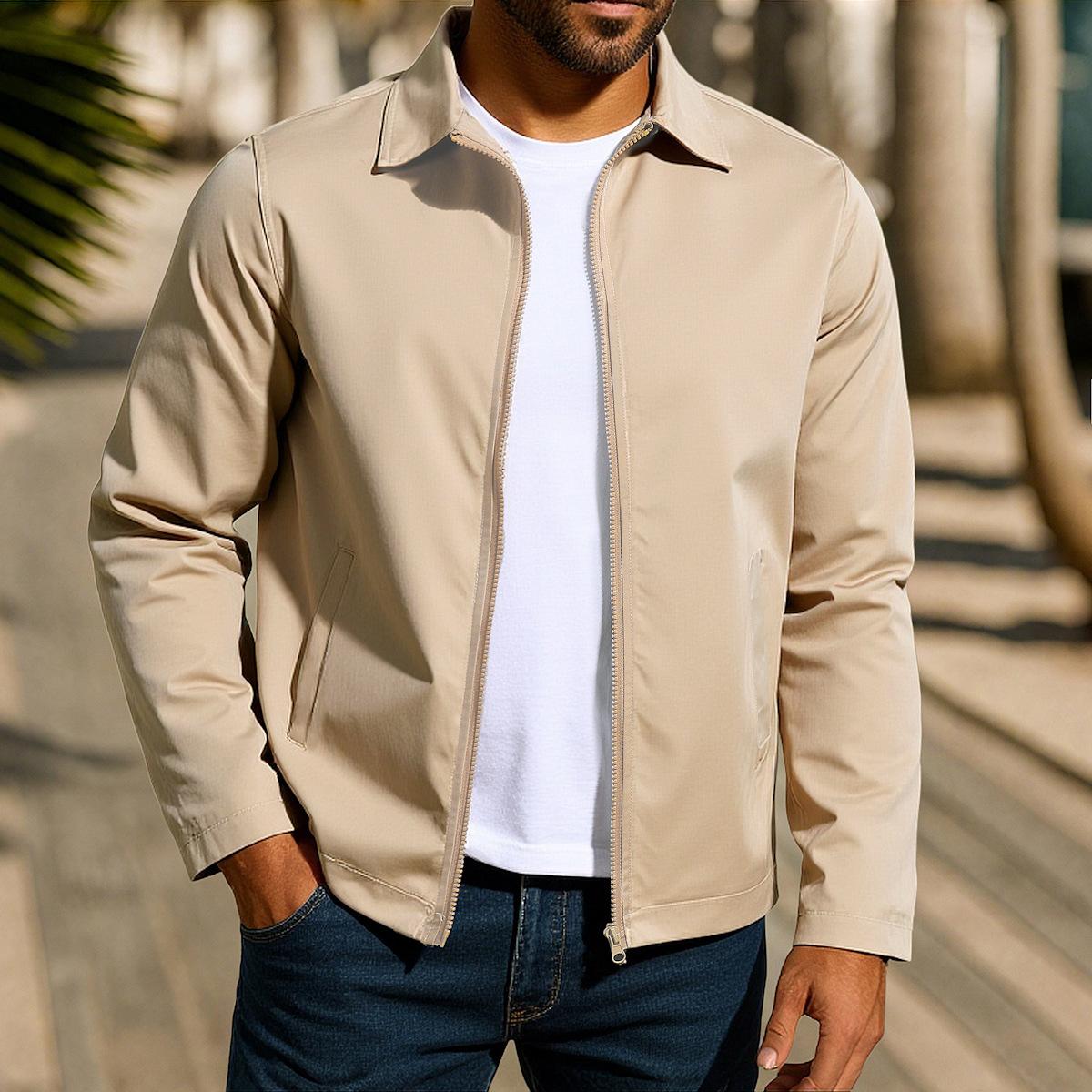 Leichte Bomberjacken für Herren Unifarbene Windbreaker Softshelljacken Reißverschluss Jacke für Herbst Outdoor Freizeit Winddicht Varsity Jacken für Herren L khaki