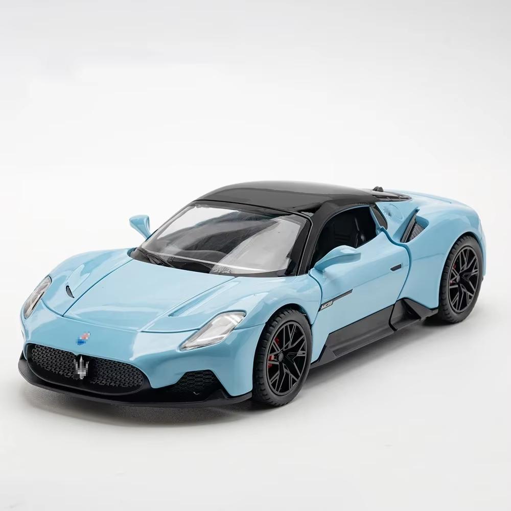 1/24 Maserati MC20 Sportwagen aus Legierung, Modellauto, Metalldruckguss, hochsimulierte Sammlung, Schaukel mit Ton und Licht, Zurückzieh-Spielzeugauto, Kindergeschenk blau