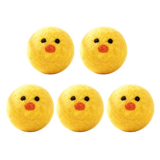 Katzen Spielzeug Gelbe Entenform Stille Wollbälle Weiches Bissfestes Filz Katzen Spielzeug Sicheres Kaubare Kratzfeste Haustier Spaß Spielzeug für Kätzchen 5pcs
