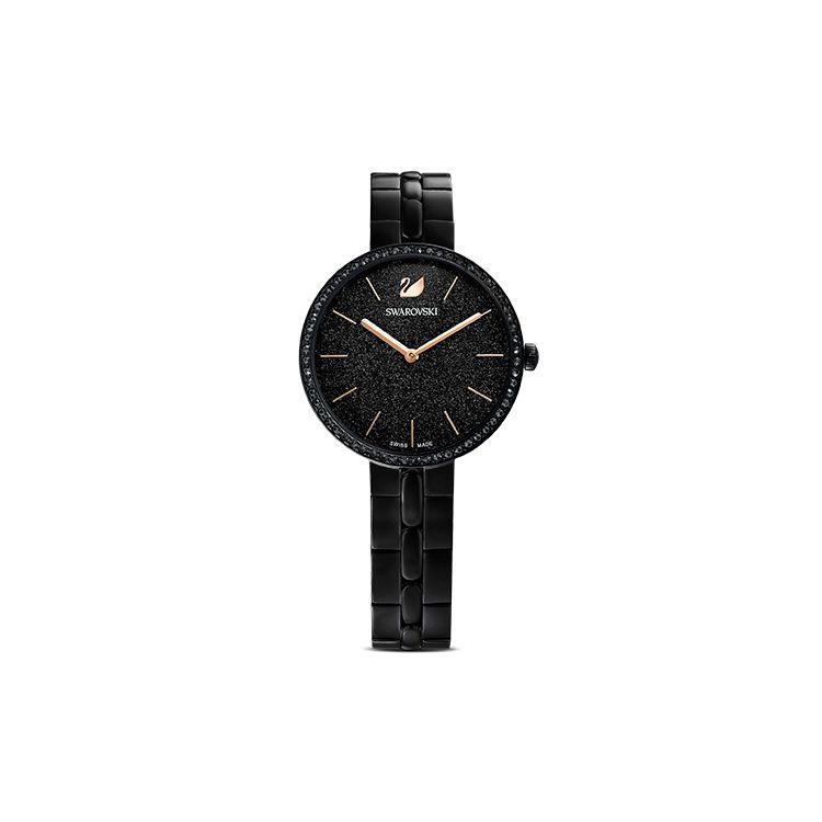 Swarovski Cosmopolitan Uhr Quarzwerk Schwarzes Zifferblatt Elegant Mitternachtsflüstern Damenuhren 5547646 Regular Watch Box,Black Dial