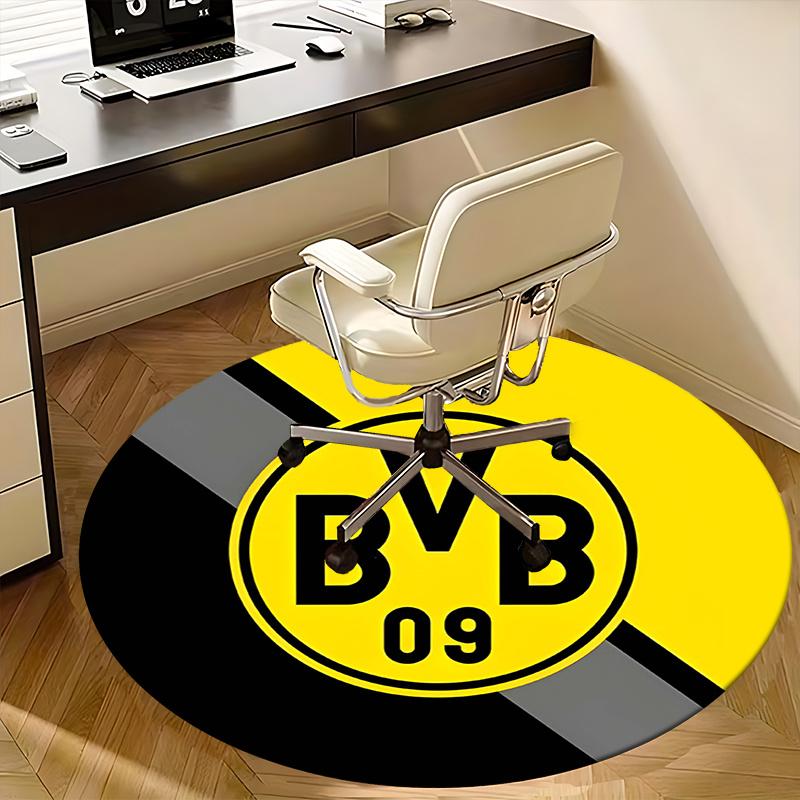 BVB, Borussia Dortmund Stuhlmatte Runder Teppich Büroteppich, Maschinenwaschbar, Rutschfest, Geeignet für Wohnzimmer, Schlafzimmer 100cm