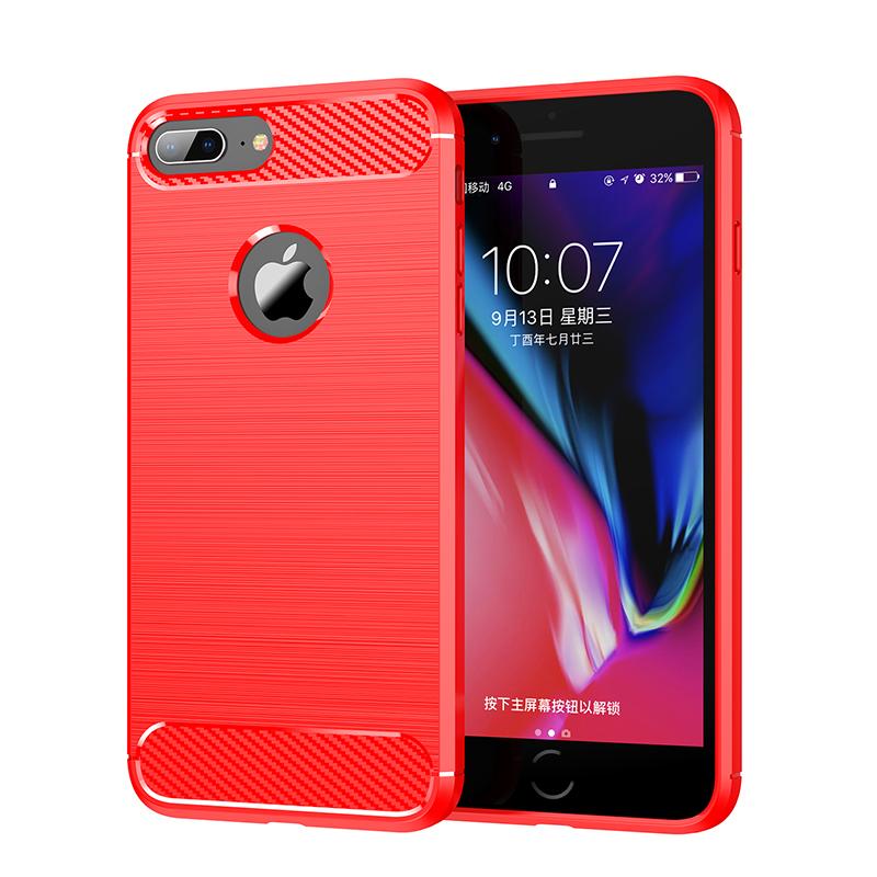 Für iPhone 8 Plus Hülle Für Apple iPhone 7 8 Plus Hülle 5,5 Zoll Carbon Fiber Stoßfest Silikon Bumper Für iPhone 8 7 Plus For iPhone 8 Plus rot