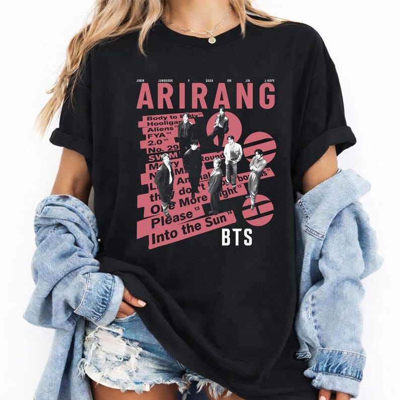 BTS Arirang Welttournee T-Shirt, Bangtan 2026 Konzert T-Shirt, Merch Geschenk für Kpop Fan Hip Hop Streetwear Übergroßes T-Shirt Kurzarm Freizeitkleidung M gray