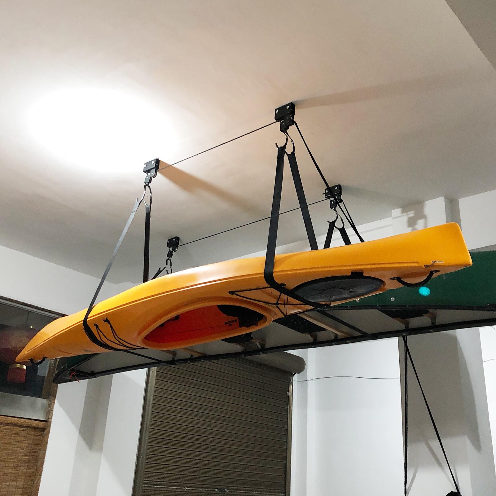 Kajaklift mit Hänge-Flaschenzugsystem Kajak-Deckenregal Garagen-Deckenmontage für Fahrrad Paddleboard Kanu schwarz