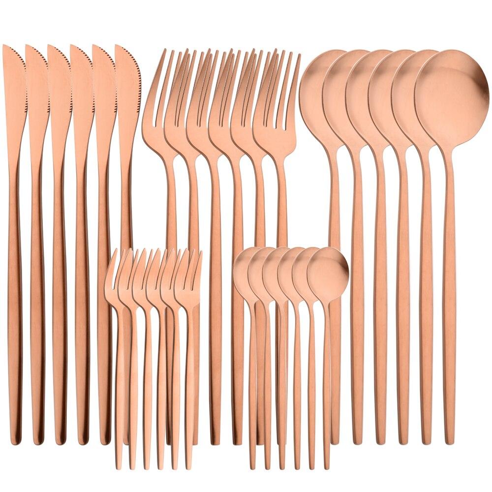 30-teiliges Besteckset aus Weißgold, matt, Geschirr, Messer, Gabel, Löffel, Edelstahl, Besteck, Küche, Party, Geschirr-Set rose gold