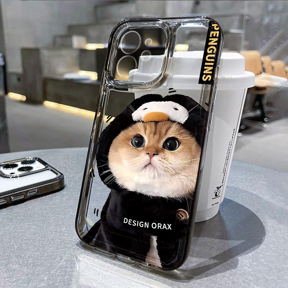 Koreanische Süße Katze Handyhülle Für iPhone 15 Hülle Funda iPhone 11 13 12 14 Pro Max 15 Pro XR XS X 7 8 Plus SE Weiche Niedliche Katzen Hülle For iPhone 15 Pro black