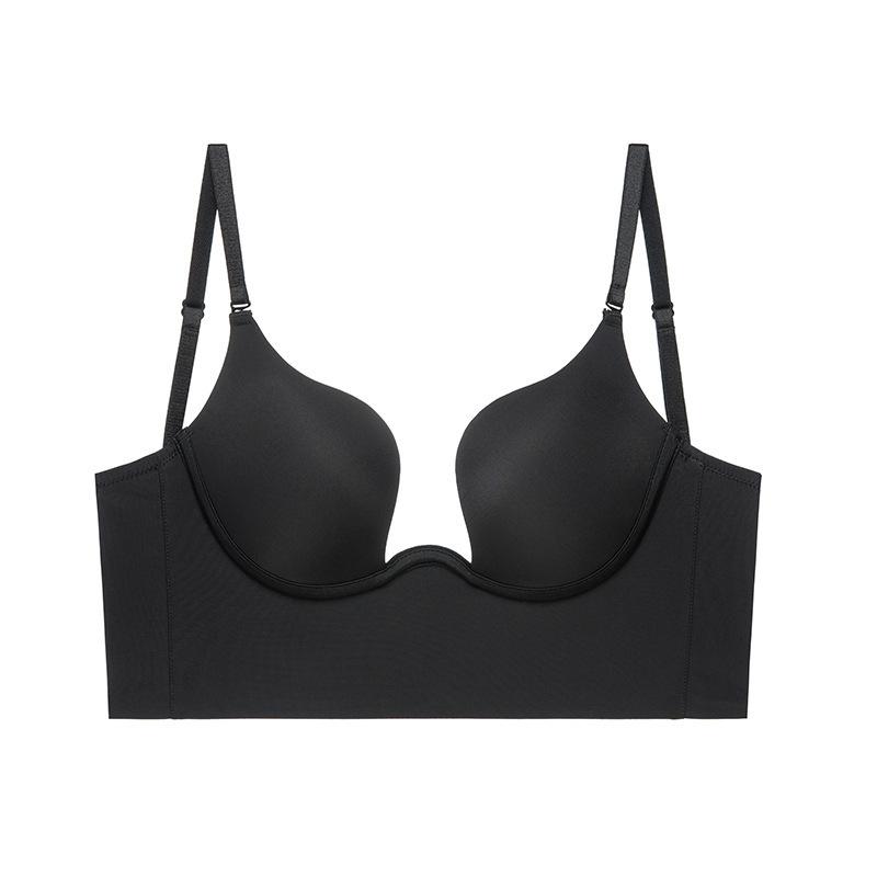 Push-up-BH ohne Rücken, tief ausgeschnitten, sexy Multiway-BHs, Dekolleté-Büstenhalter, offener Rücken, Hochzeits-BHs, unsichtbare, nahtlose, tiefe U-Dessous 34/75 schwarz
