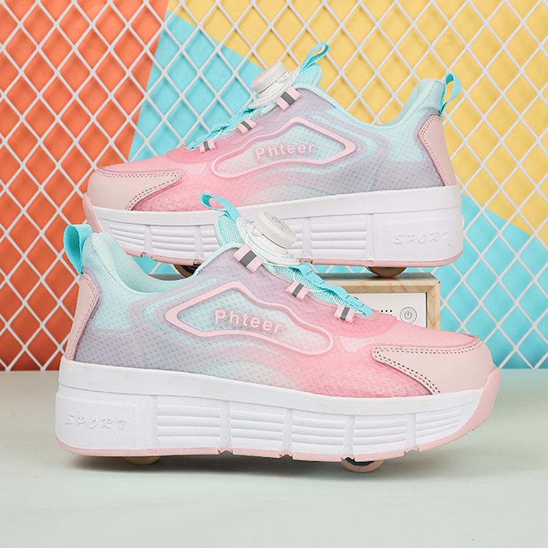 Neue Runaway Schuhe Doppelrollen-Schuhe Jungen Kinderschuhe mit Rollen Mädchen Rollschuhe 40