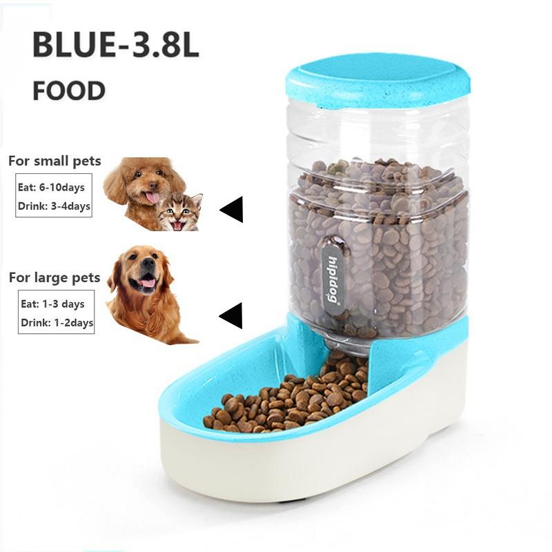 3,8 l automatische Futternäpfe für Haustiere, Hundefutter-Futterspender, Katzen-Wasser-Futterspender, große Kapazität, Futter-Wasserspender, große Kapazität, Haustiernäpfe food blau