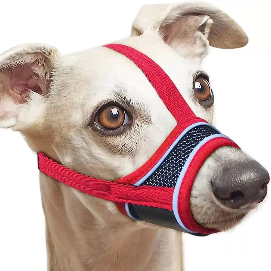 Hundemundkorb Atmungsaktiv Trinkbar Netz-Maulkorb Gegen Beißen Bellen Kauen Pflege-Maulkorb Mit Verstellbarem Reflektierendem Riemen (Red,XXL) rot