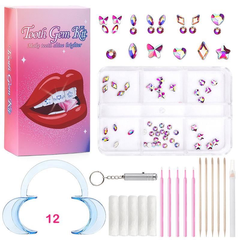 Professionelles Zahn-Edelstein-Set, DIY-Schmuckset mit Pferdeaugen-Kristallen, Zahn-Edelstein-Set, Zahn-Edelsteine für Zähne, Zahnschmuck-Starter pink