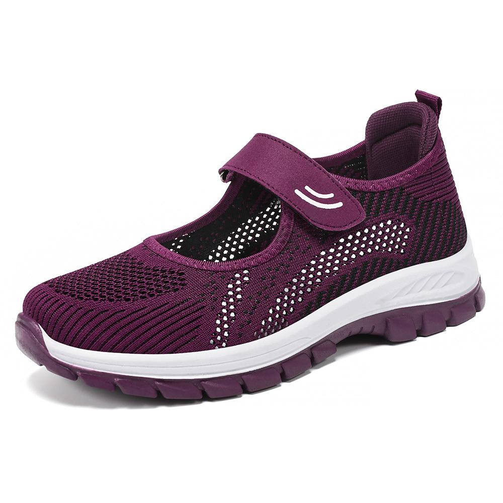 Schuhe für Frauen im Sommer Mesh Walking Schuhe Fliegendes Strick Atmungsaktiv Mittelalte Mutter Schuhe Klettverschluss Damen Schuhe 41