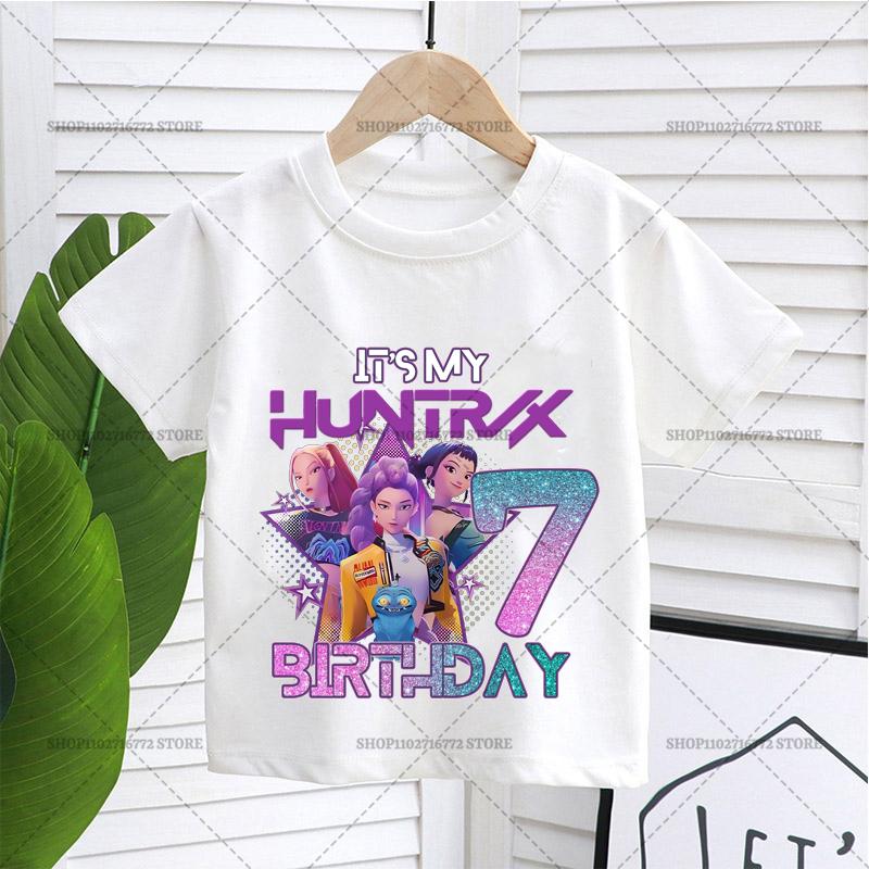 KPop Dämonenjäger T-Shirt für Mädchen Kurzarm Geburtstagsparty Zubehör Tops Rumi Mira Zoey Print T-Shirt Sommer Kinderkleidung 150