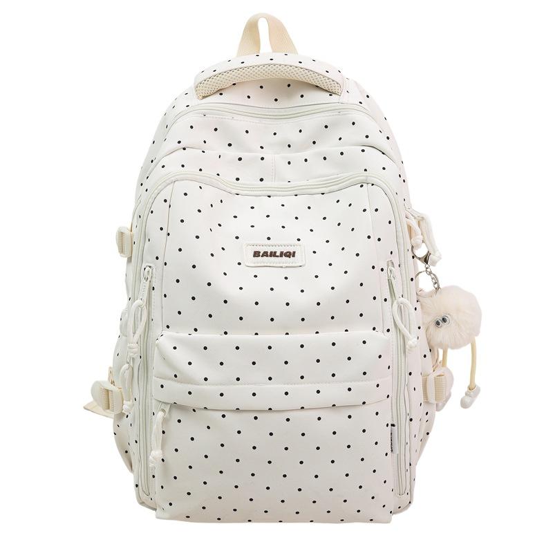 Schultasche Schüler Schultasche Polka Dot Frisch Campus Klasse Rucksack Literarischer Stil Freizeit Outdoor Reise Multifunktionaler Rucksack white