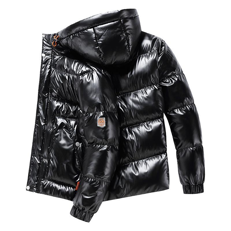 Lässiger Herren-Parka, verdickt, winddicht, modisch, glänzend, Herren mit Kapuze, warm, Hip Hop, Wintermantel, Herren-Parkas mit Baumwollfutter L schwarz
