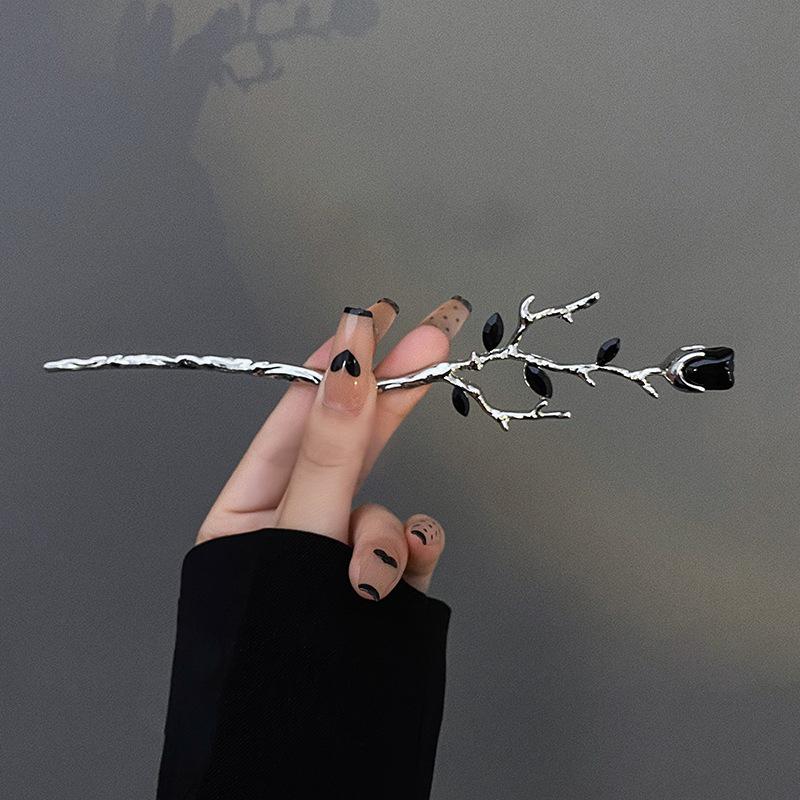Vintage Rose Haar Sticks Hairwear Für Frauen Einfache Blume Schwarz Rot Haarnadeln Haar Stäbchen Disk Hairsticks Kopfschmuck Black Rose