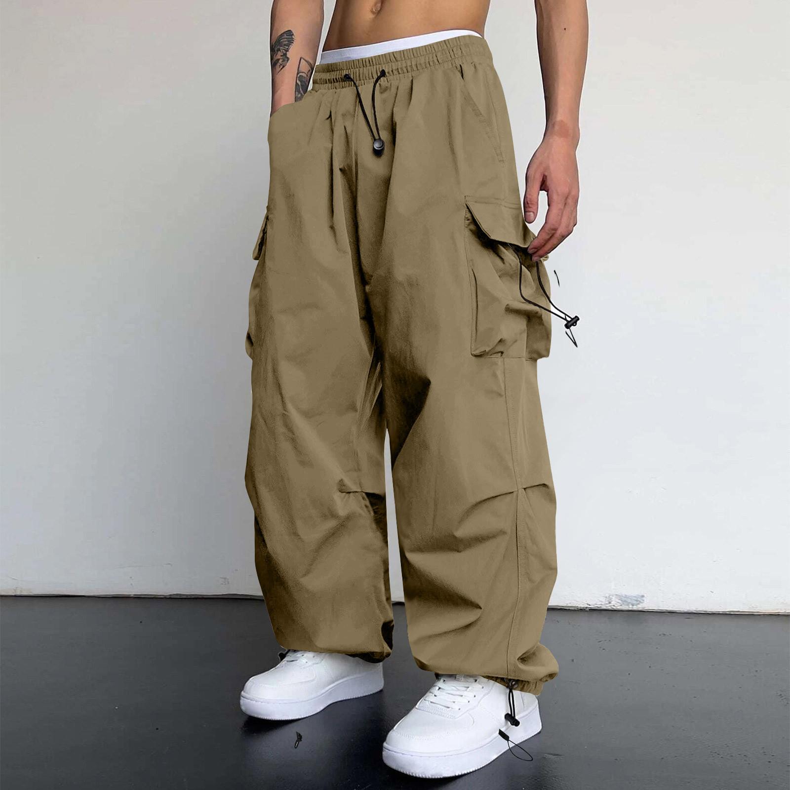 Herren-Jogginghose, Arbeitskleidung, lässige Fallschirm-Jogginghose mit hoher Taille, Herren-Jogginghose, Freizeithose, Freizeitkleidung XXXL khaki