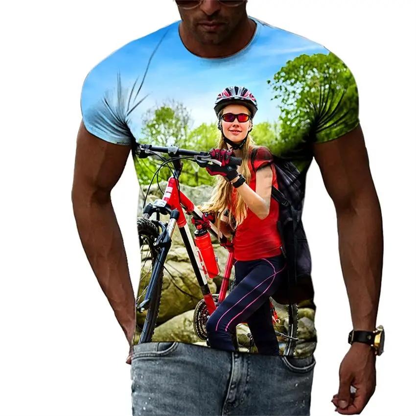 Neuer Trend Sommermode Fahrrad Herren T-Shirt Lässiges Print T-Shirt Hip Hop Personalisiert Rundhals Kurz Großes Oberteil 4XL
