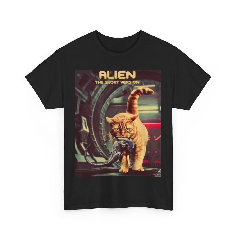 Alien Katze Schweres Baumwoll-T-Shirt, Sci-Fi-Filmliebhaber Geschenk, Lustiges Alien-Katzen-Shirt 2XL