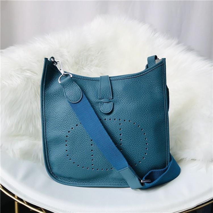 Neue Mode Oberleder Rindsleder Hohl Perforiert Mode Lässig Damen Tasche Ein Schulter Crossbody Damen Tasche large size 28cm pfau blau