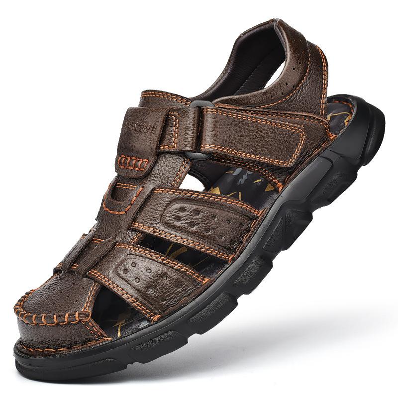 Echtes Leder Freizeitschuhe für Männer Klassische Männer Sandalen Sommer Outdoor Walking Männer Turnschuhe Atmungsaktive Männer Sandalen 47 braun