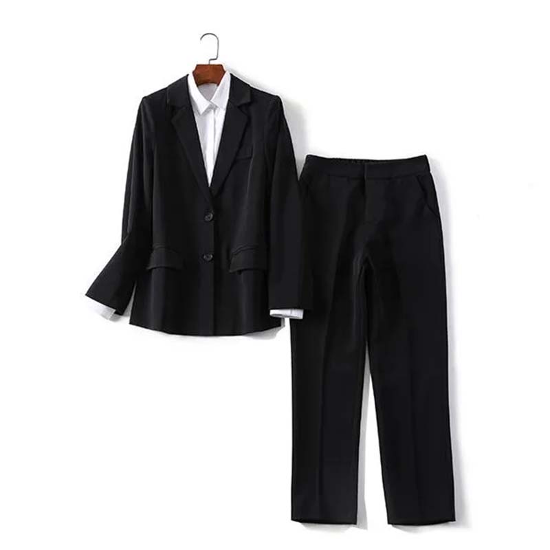Ein Anzugset für Pendler, lässiger Blazer, Blazer + Anzughose, zweiteilig, neue professionelle formelle Anzüge für Damen im Frühling und Herbst S schwarz
