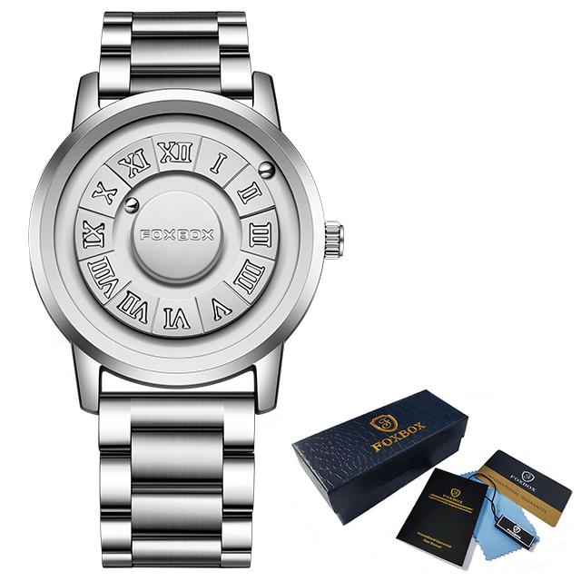 LIGE Neue kreative Uhr, personalisierte Mode, magnetische Kugel, Quarzuhr, bequemes Leder, wasserdicht, lässige Sportuhr, Herrenuhr silber