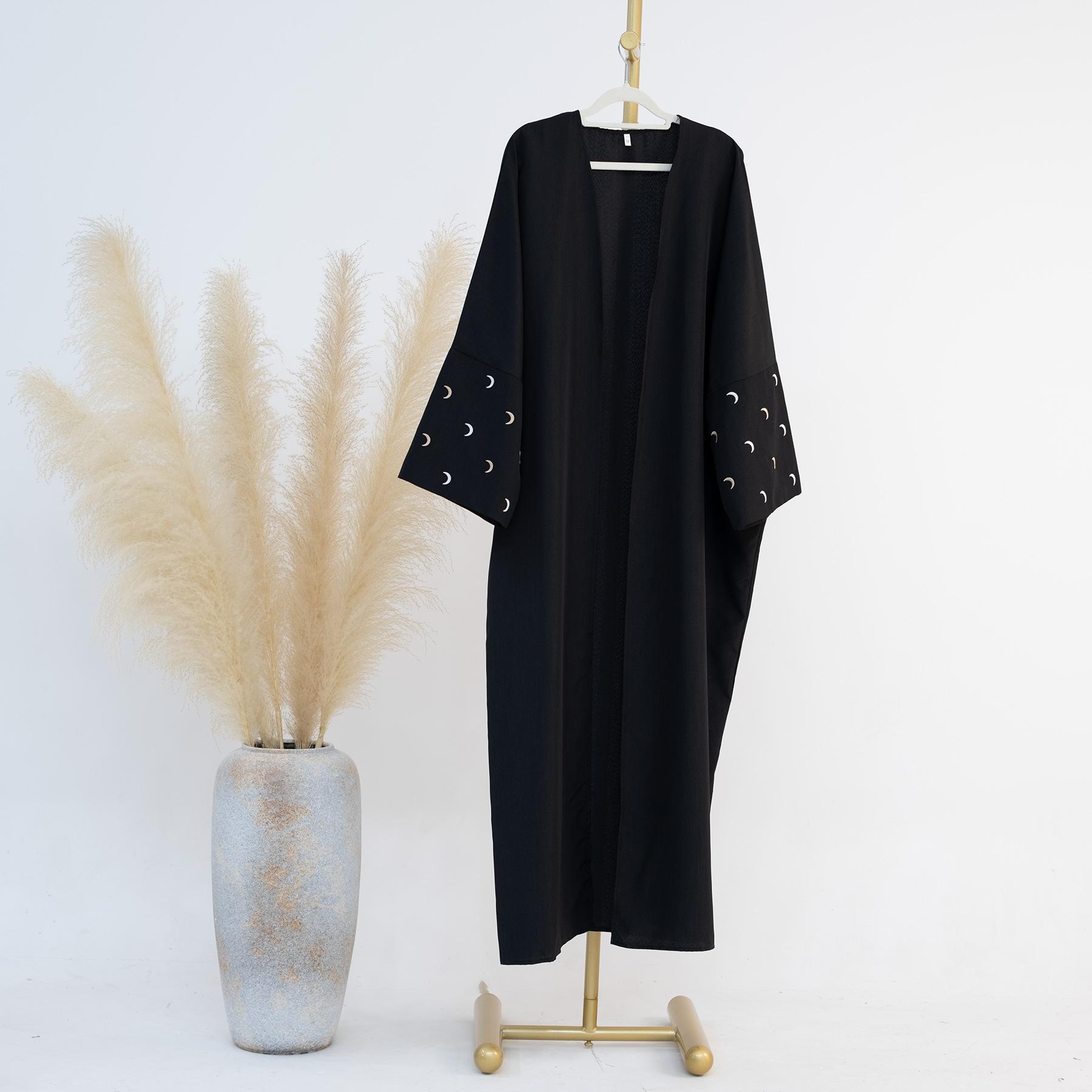 2025 Ramadan Khimar Abaya Saudi-Arabien Türkei Islam Stickerei Mond Muslimischen Strickjacke Kleid Gebet Kleidung Kleider Für Frauen S schwarz