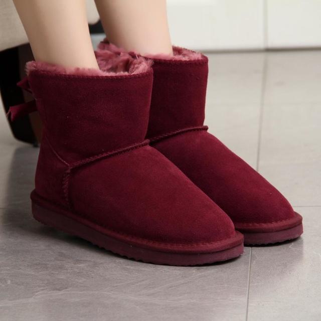 Neue Mode In Der Lage Frauen Warme Schnee Stiefel Winter Stiefel Echtes Rindsleder Leder Frauen Stiefel Stiefeletten Pelz Schuhe Größe 34 -43 34 wein rot
