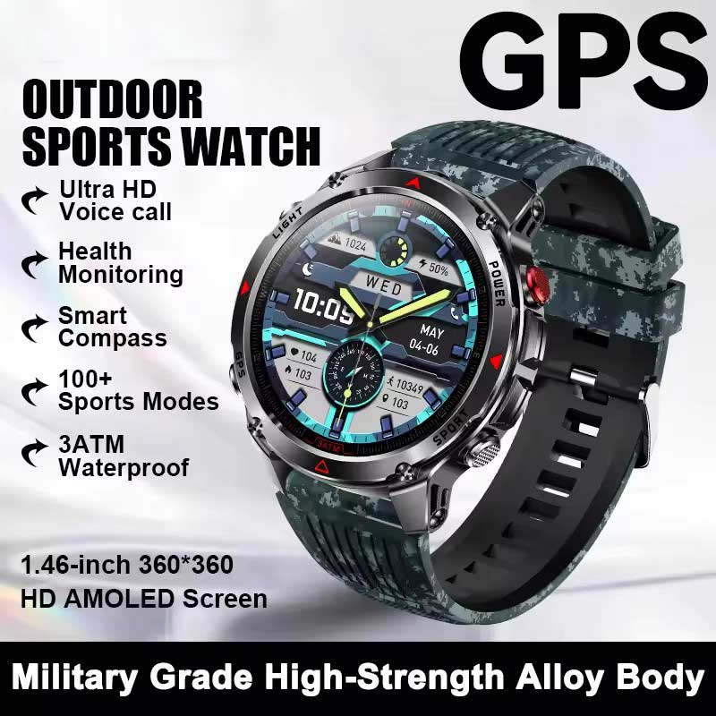 T-Rex 3 Pro Militärstandard AGPS Smartwatch 10ATM Wasserdicht Dual-Band GNSS Kompass Höhenmesser AMOLED Schwimmen Sport Smartwatch Herren Camouflage blau
