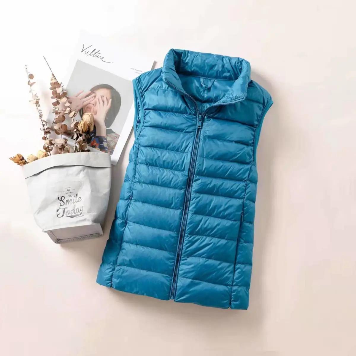 Damen Frühling Herbst Modische Oberbekleidung Warme Westen Leichte Daunenweste Damen Weste Tragbare Warme Ärmellose Unterbekleidung Casual Westen XXXXXL blau