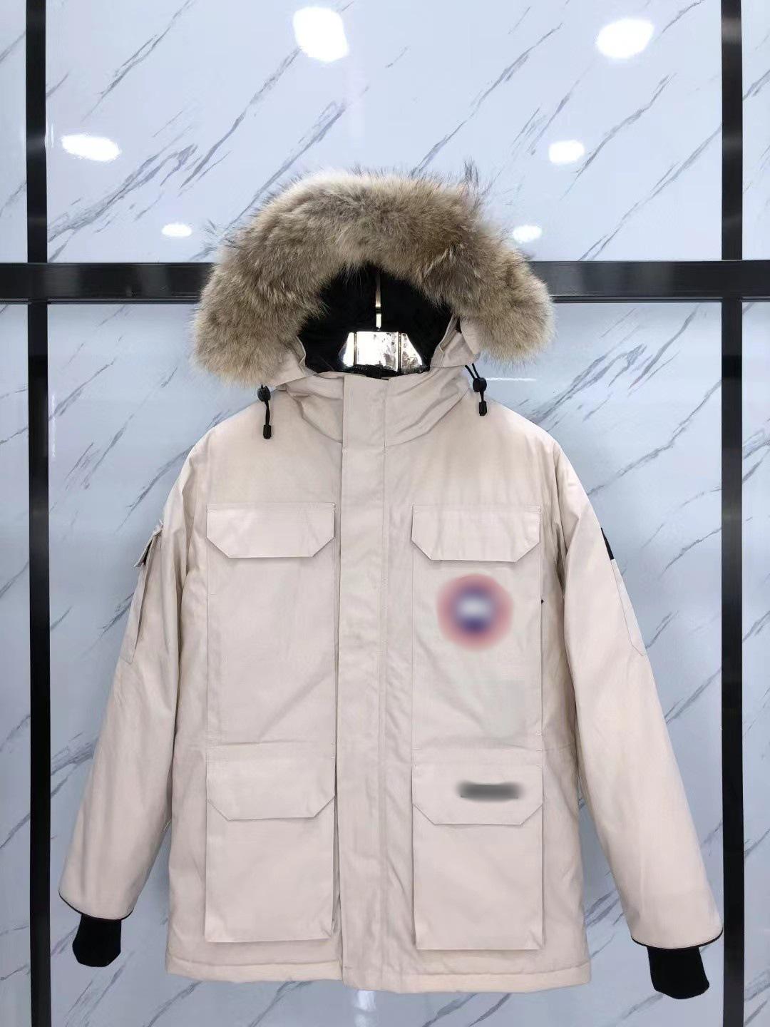 Canada Goose Expedition Unisex Daunenjacke mit Wolfsfell XL off-weiße