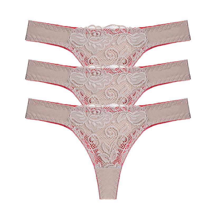 Julexy 3 Stück aushöhlen Damen Höschen G String Tangas Damen Tanga Höschen Sexy Slips Damen Unterwäsche S beige