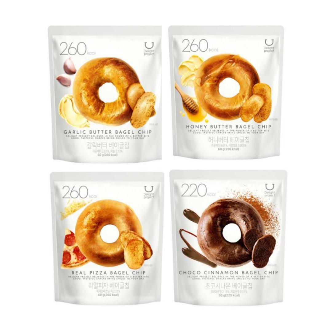 [Olive Young] Bagel-Chips 60g (4 Geschmack) / Knoblauchbutter / Honigbutter / Echte Pizza / Schoko-Zimt / Koreanische Chips 4 packs (All type)