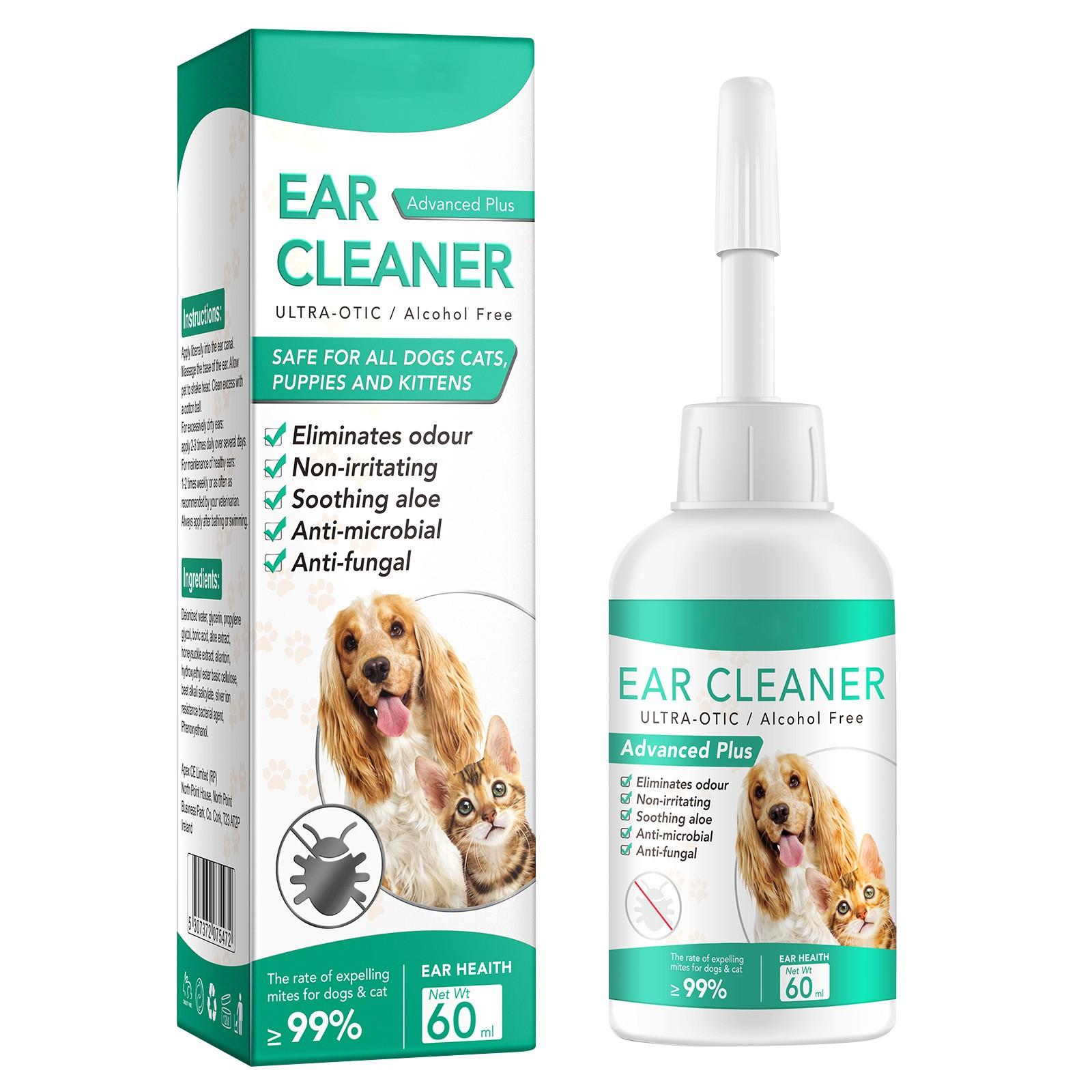 Ohrenreiniger für Hunde, Ohrenreiniger für Hunde, Ohrenpflege für Hunde und Katzen, Hundeohrentropfen gegen Infektionen, Antibiotika, juckende und entzündete Ohren, 60ml/120ml One Size
