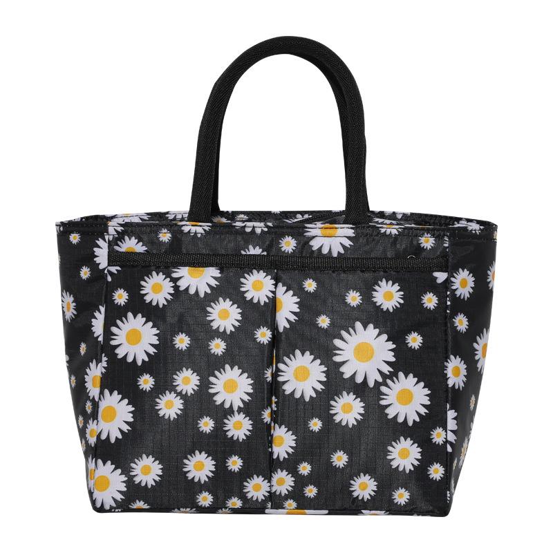 Daisy Printed Lunch Bag Thermal Insulation Large Capacity Handbag Cute Picnic Drinks Lunch Box Storage Bag Portable Lunch Pouch black
